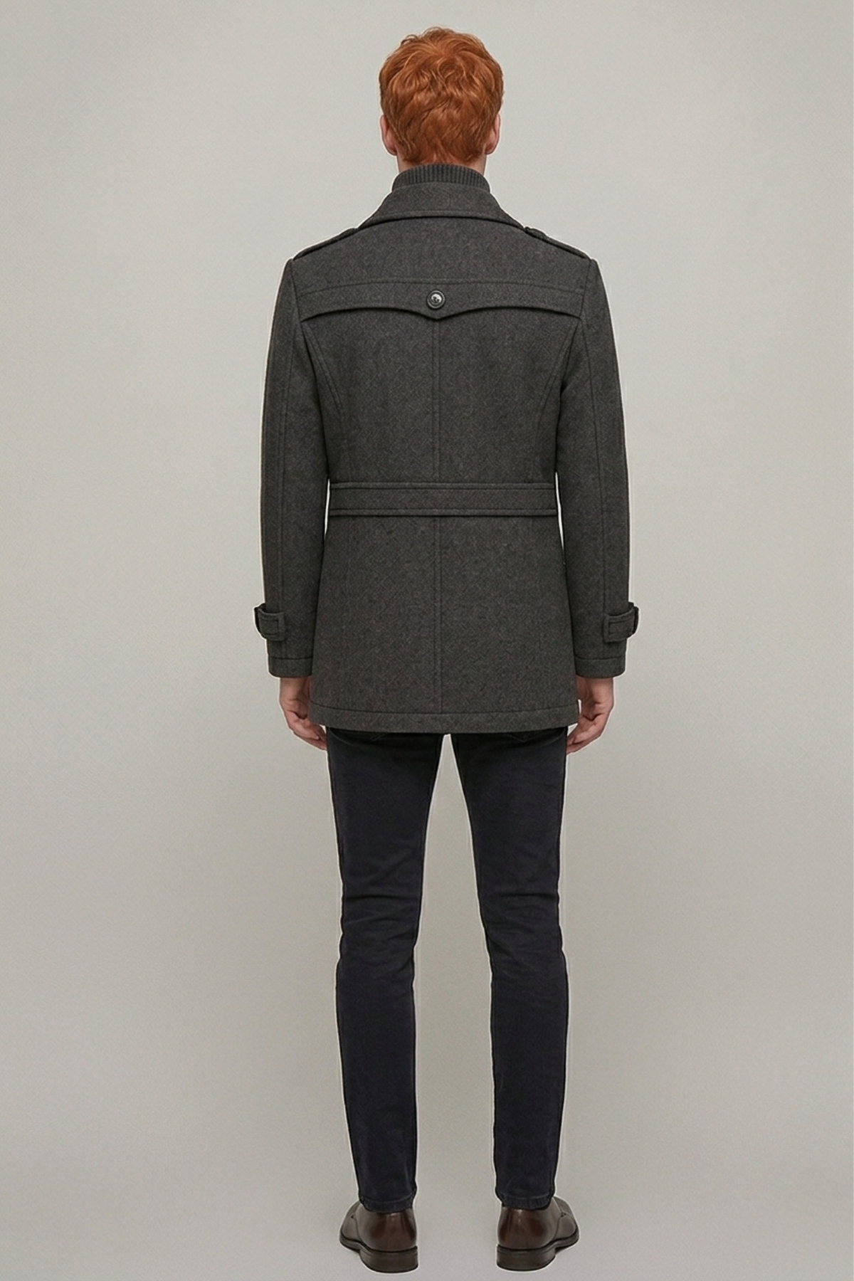 Men's Wool-Blend Coat with Layered Knit Collar