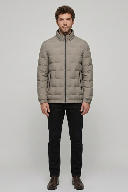 Men's Quilted Puffer Jacket with Funnel Neck