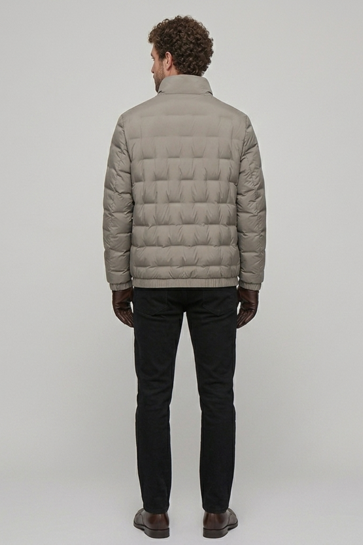 Men's Quilted Puffer Jacket with Funnel Neck