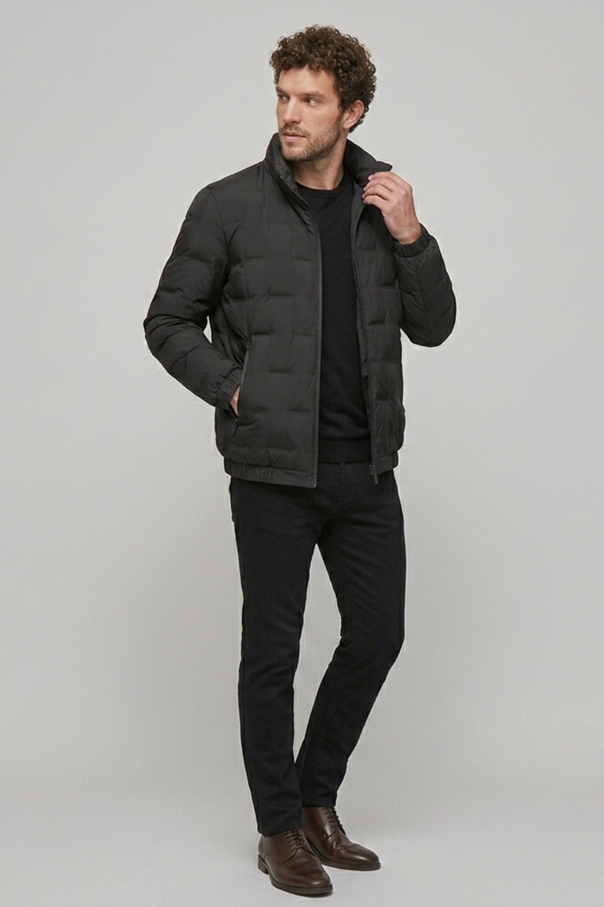 Men's Quilted Puffer Jacket with Funnel Neck