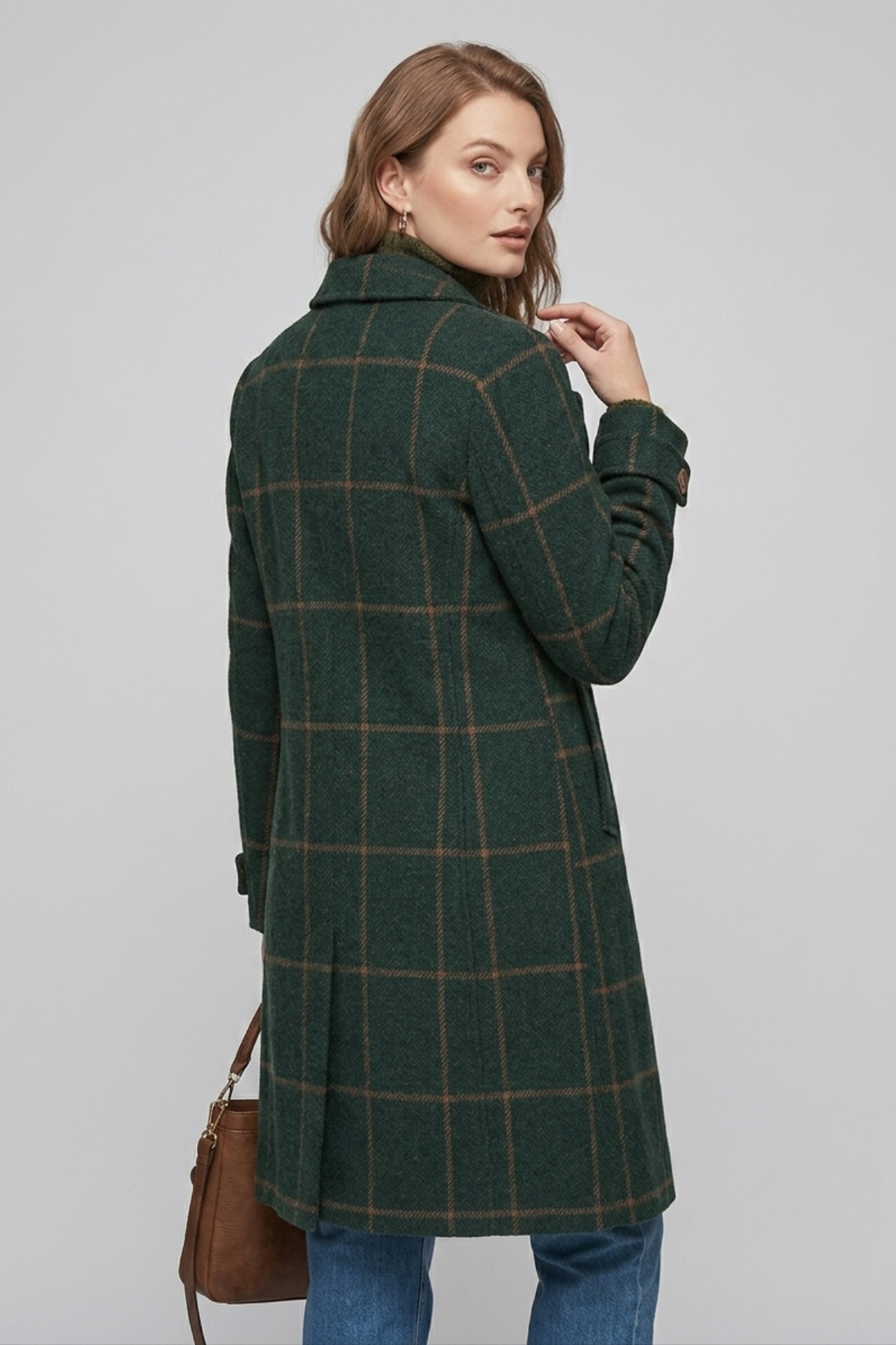 Women's Windowpane Check Wool Coat