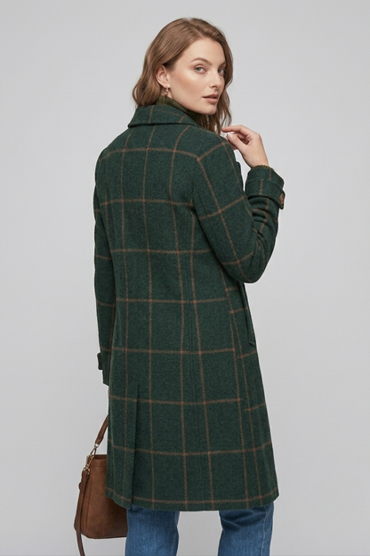 Women's Windowpane Check Wool Coat
