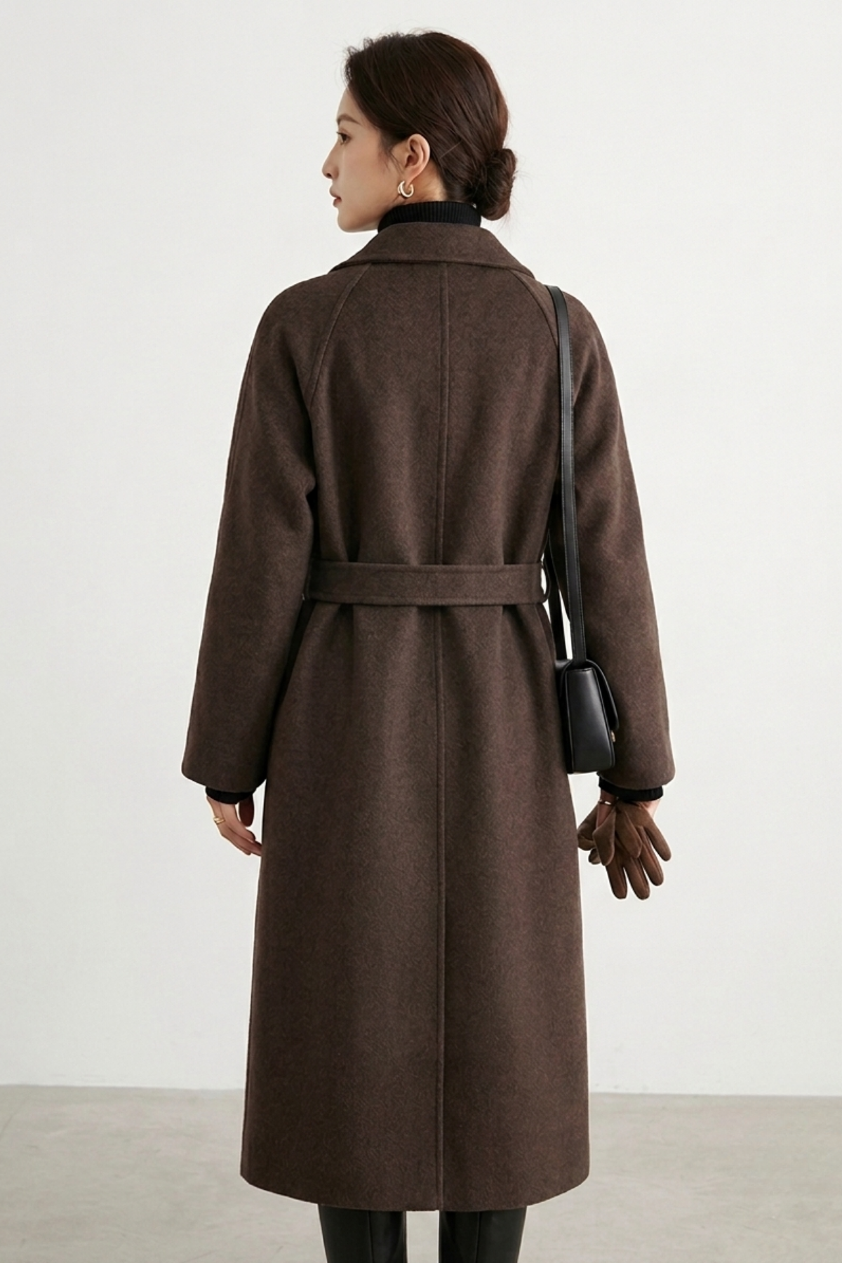 Elegant Longline Wool Belted Wrap Coat