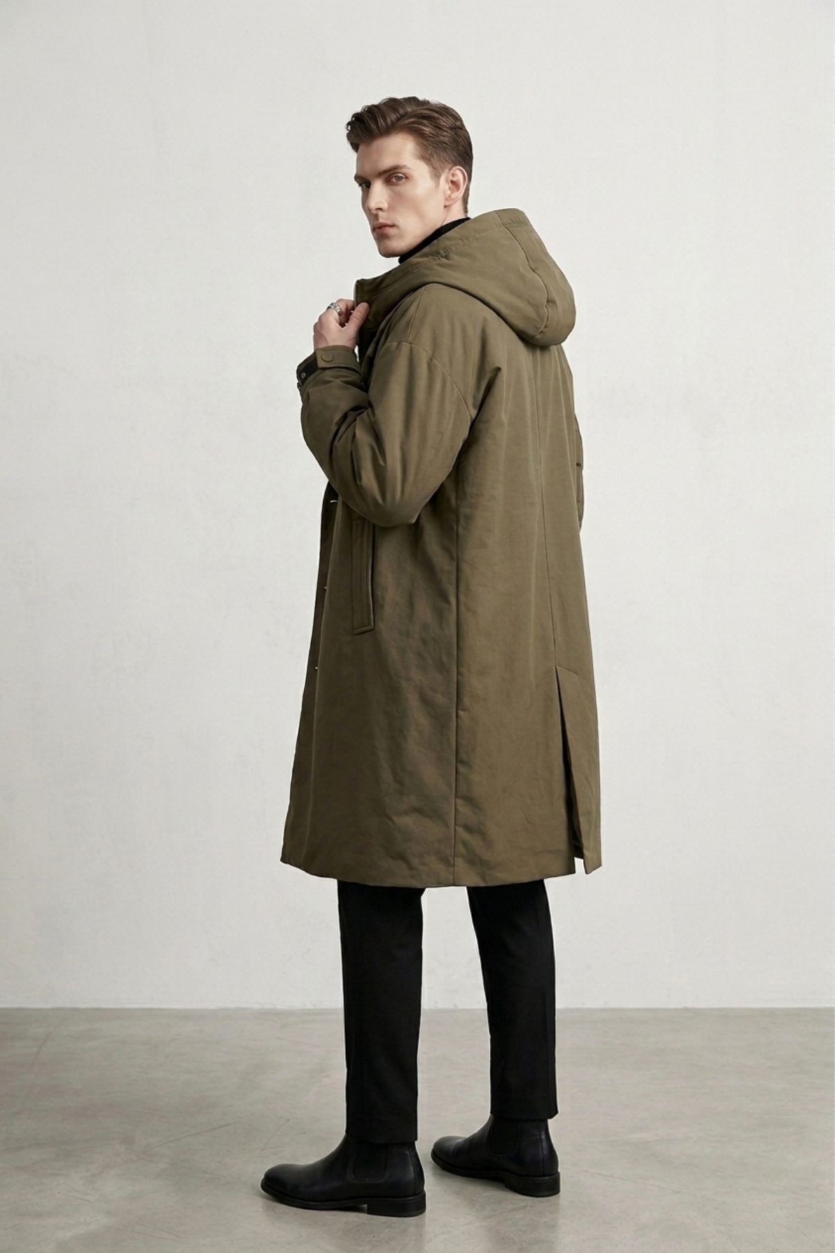 Oversized Longline Trench-Style Coat with Hood